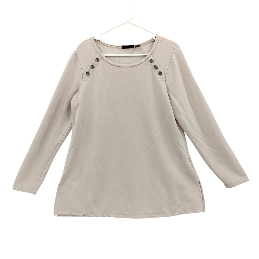 Susan Graver Weekend Womens Tunic Brushed Back Knit L Tan Button Detail Cozy